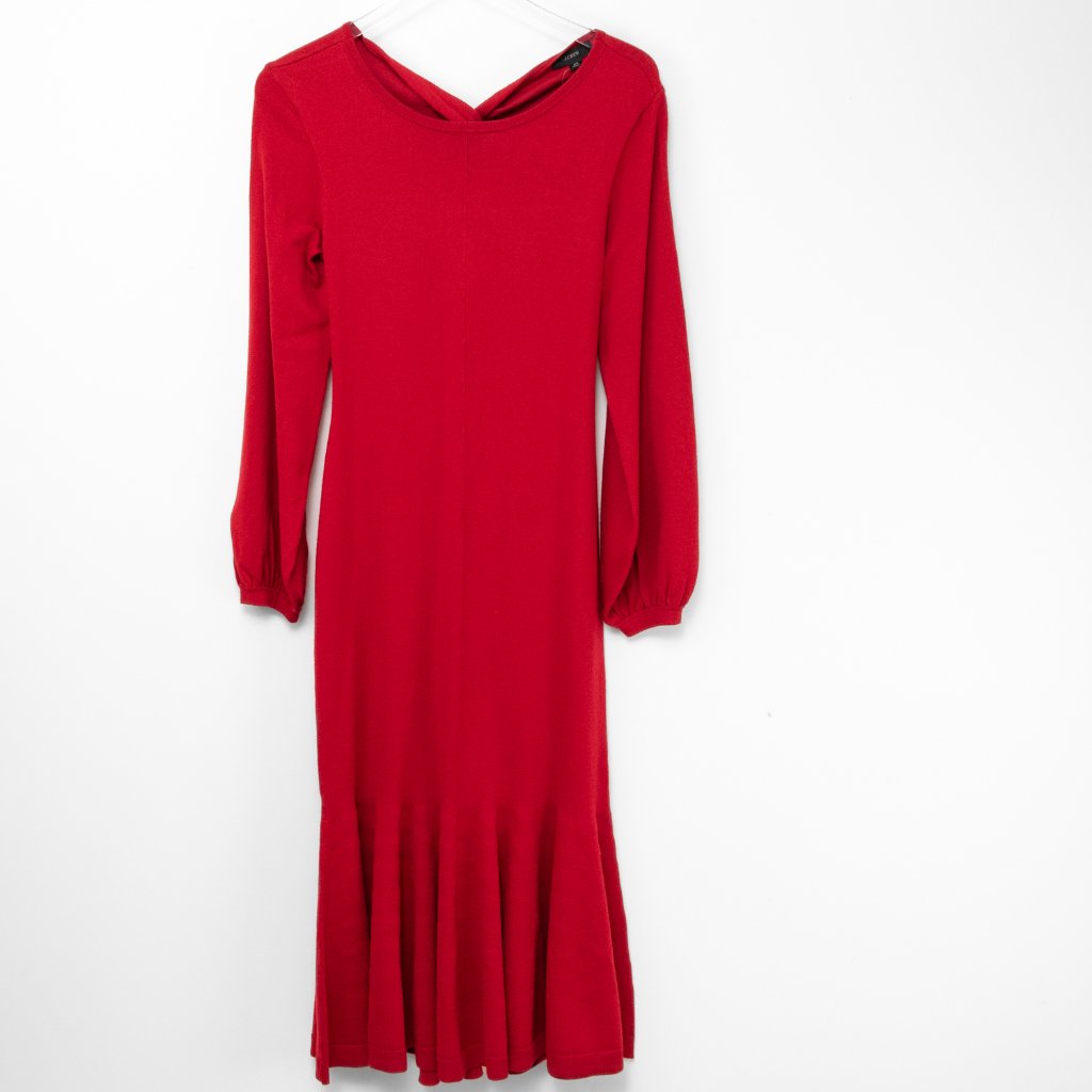 J. Crew Merino Wool Sweater Dress Twist Back Midi Long Sleeve Red Size Xs New